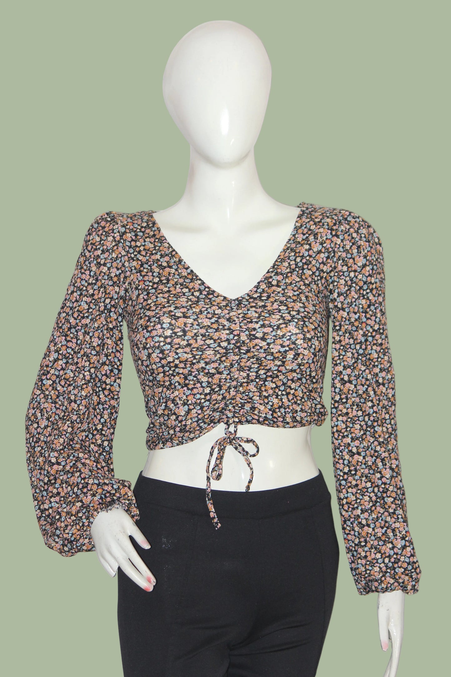 New Look Floral Full Sleeve Crop Top for Women – Small