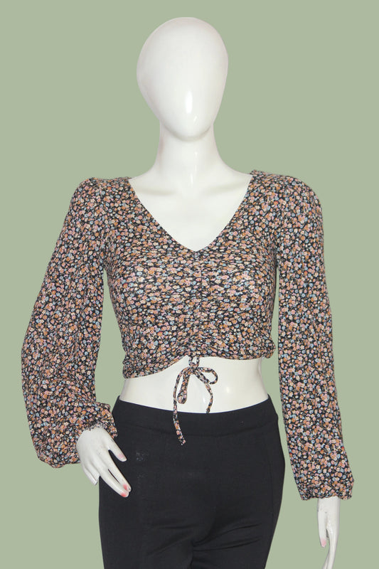 New Look Floral Full Sleeve Crop Top for Women – Small