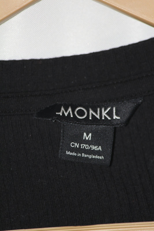 Monkl Black Full Sleeve Cotton Crop Top for Women – Medium