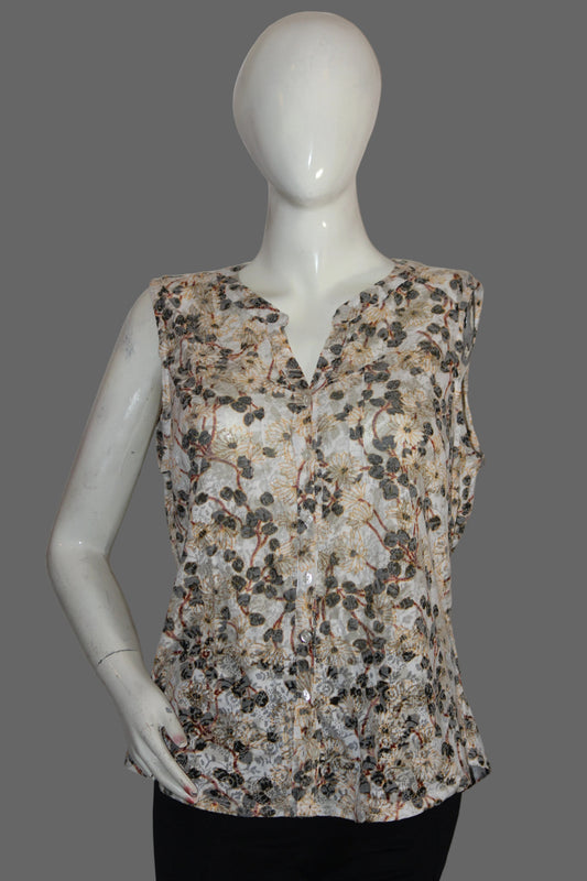 M&S White Yellow Floral Tank Top – Medium (Fresh & Stylish)