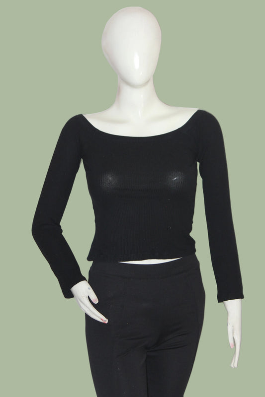 Atmosphere Black Full Sleeve Crop Top for Women – Small