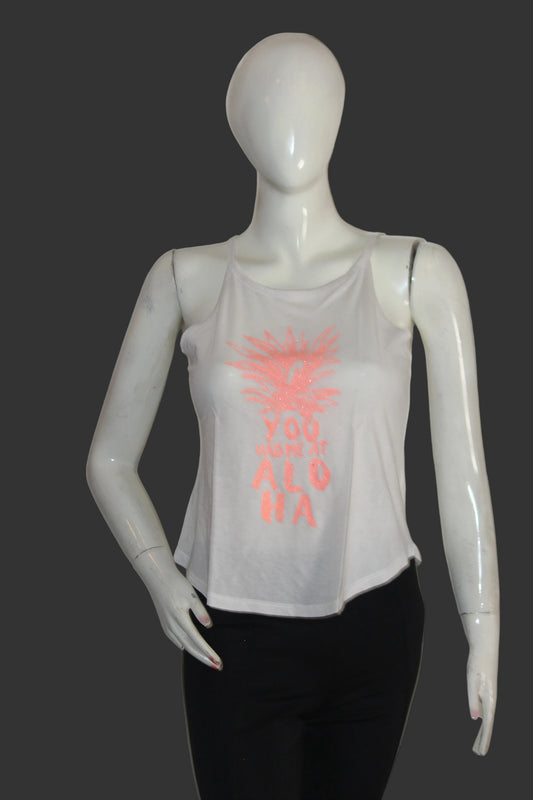 H&M White Orange Floral Tank Top – Medium (Bright & Stylish)