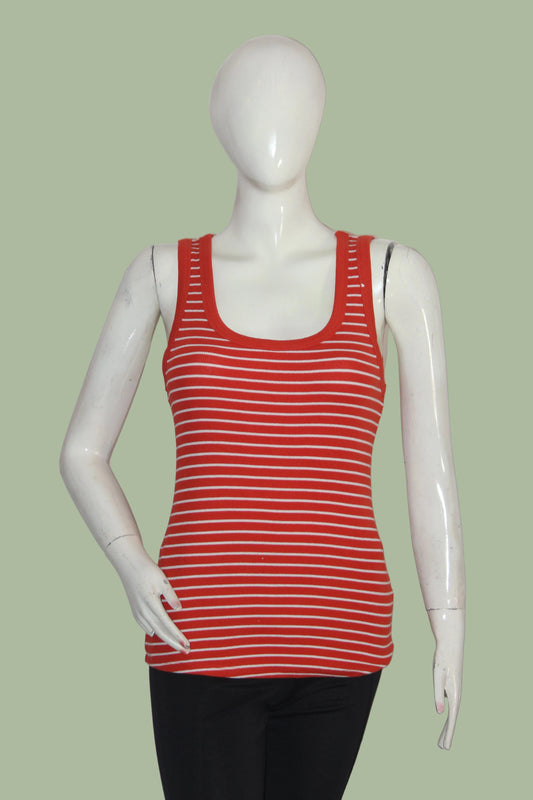 M&S Orange Stripe Tank Top – Medium (Summer Casual)