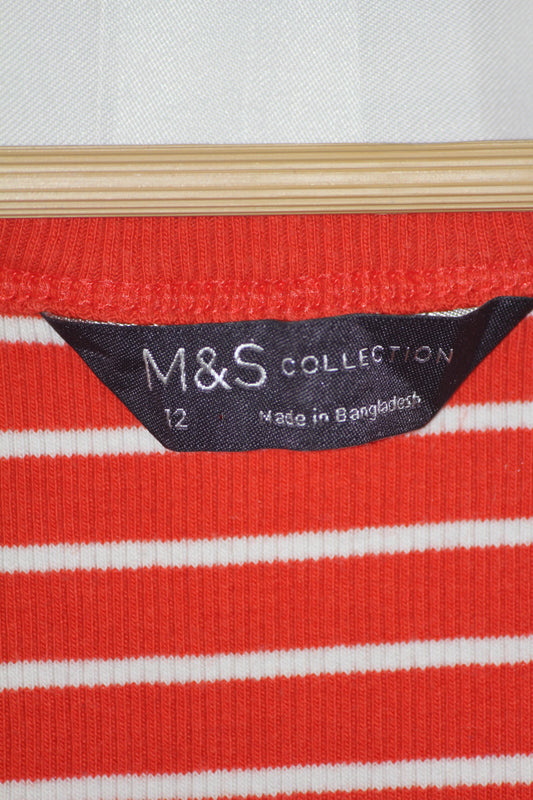 M&S Orange Stripe Tank Top – Medium (Summer Casual)