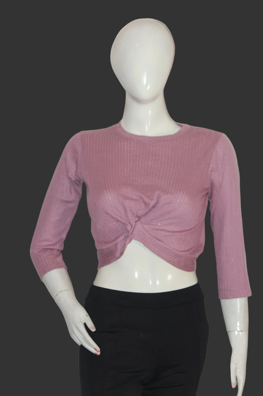 Dunnes Stores Pink Full Sleeve Crop Top for Women – Small