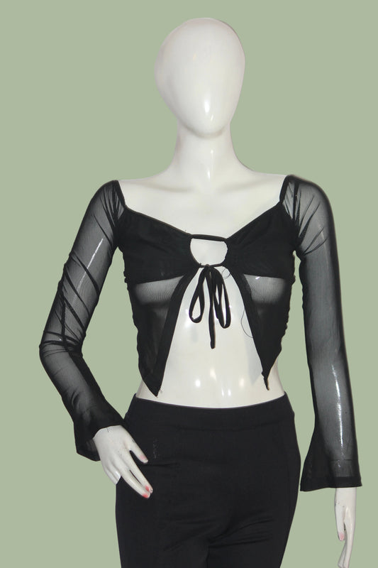 Shein Black Full Sleeve Crop Top for Women – Small