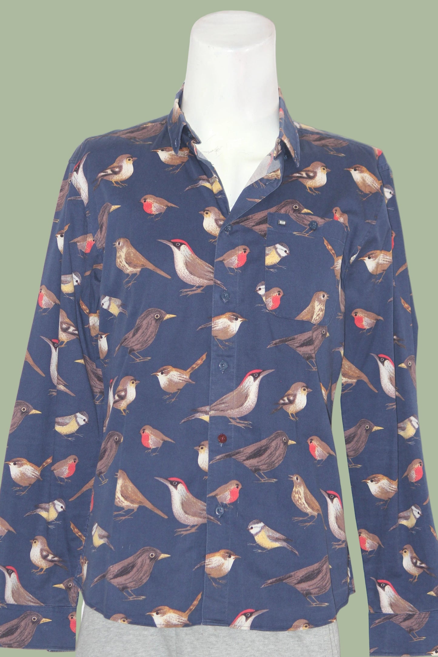 Weekend Offender Navy Bird Print Shirt – Medium (Men)