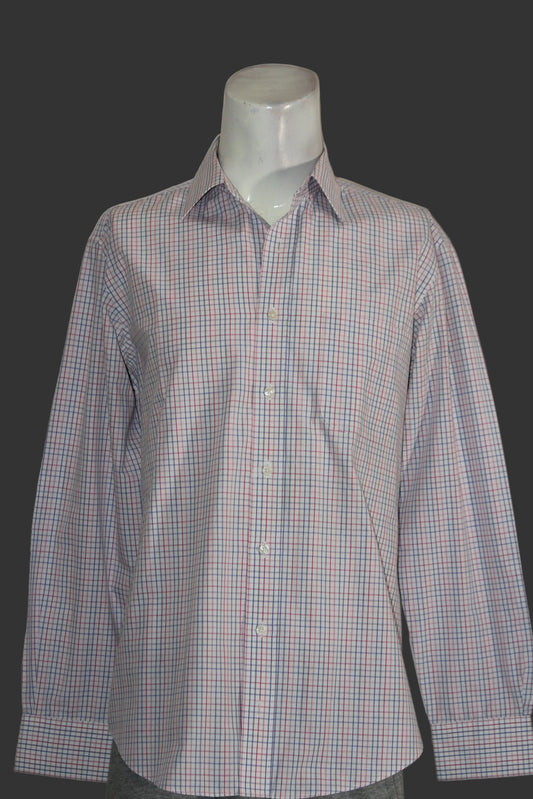 M&S White Check Cotton Blend Shirt – XL (Men)