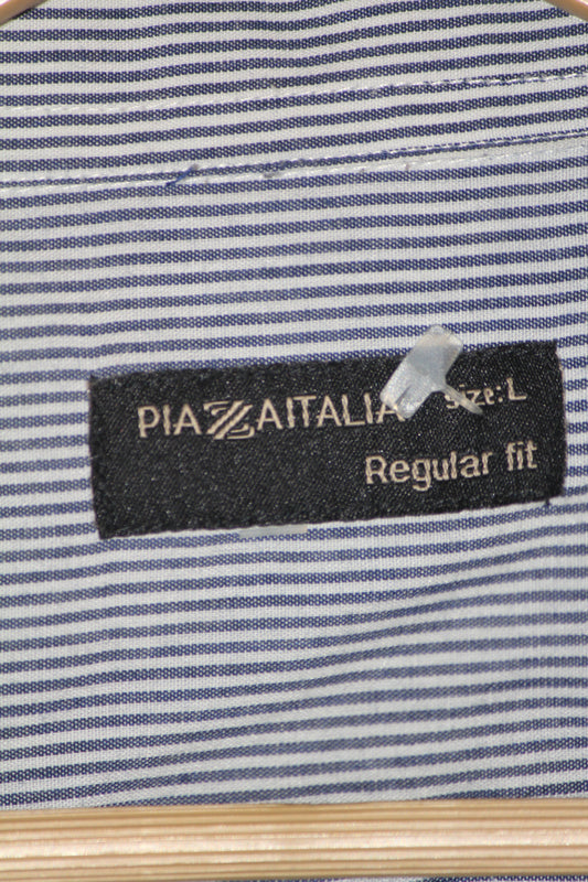 Piazaitalia Blue Stripe Polyester Shirt – Large (Men)