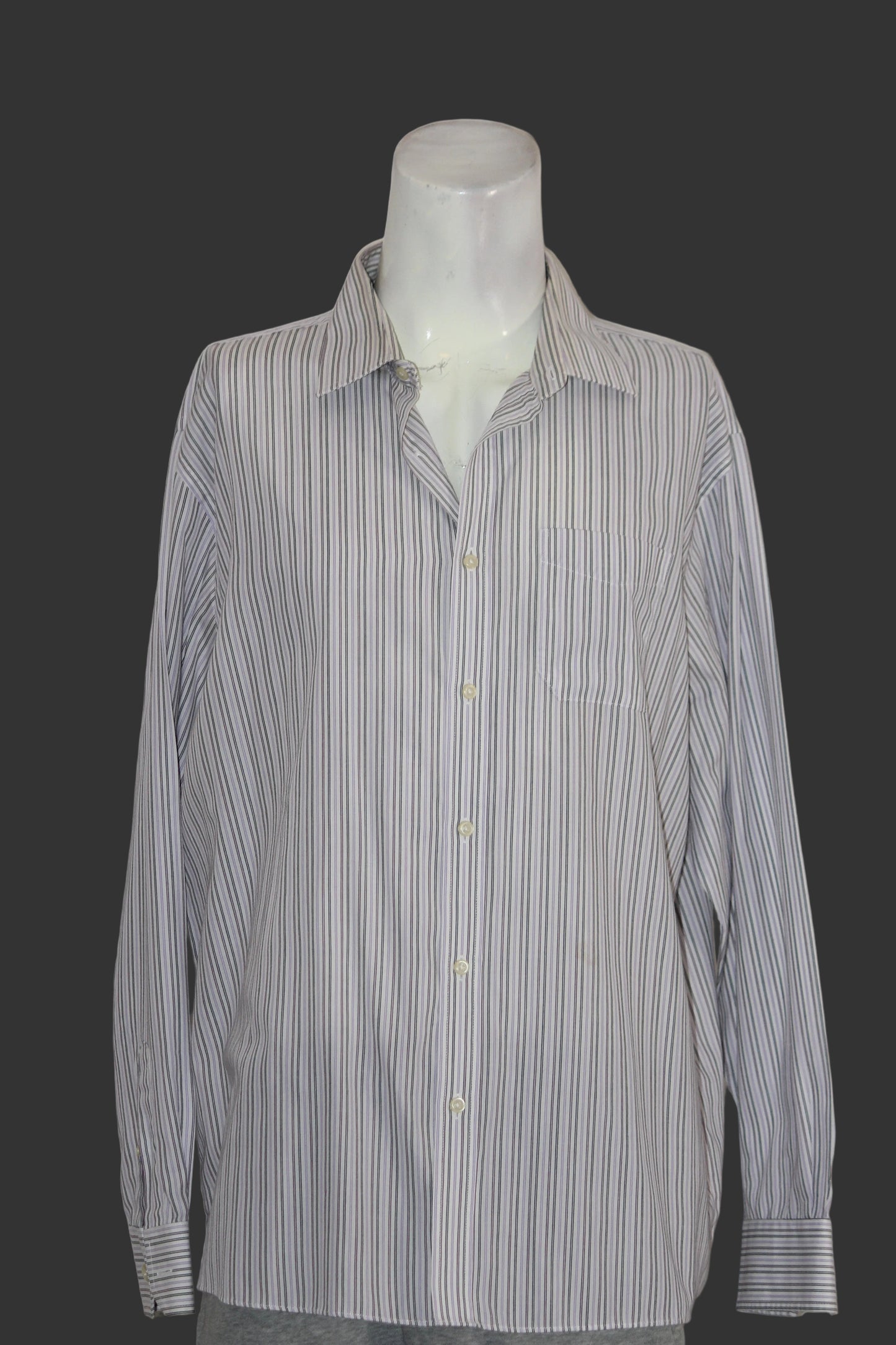 Easy Care White Shirt with Purple Lines – Large (Men)