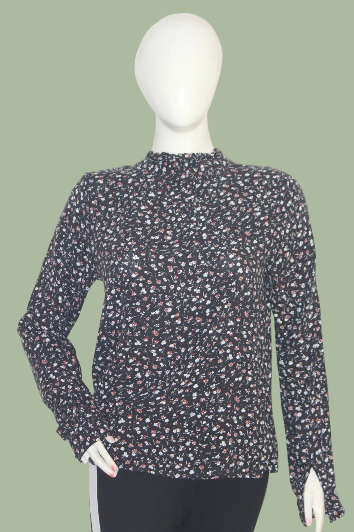 Laura Torelli Black Floral Full Sleeve Blouse - XS