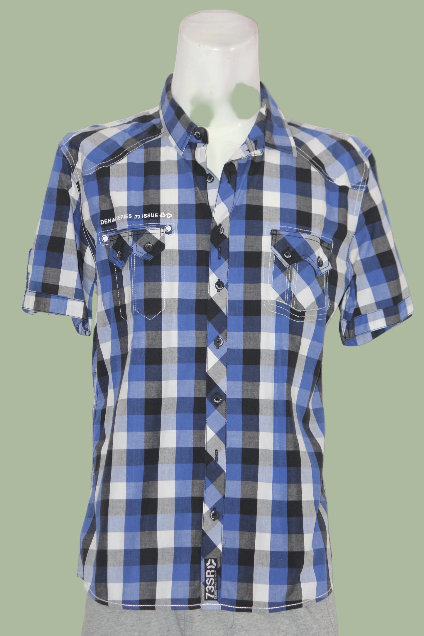 Denim Blue Multi-Check Shirt – Large