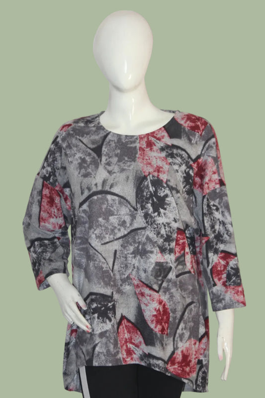 Viz A Viz Leafy Grey Blouse