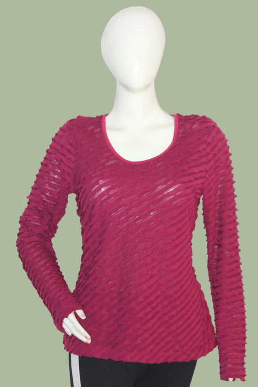 Thriftyfy Maroon Textured V-Neck Blouse