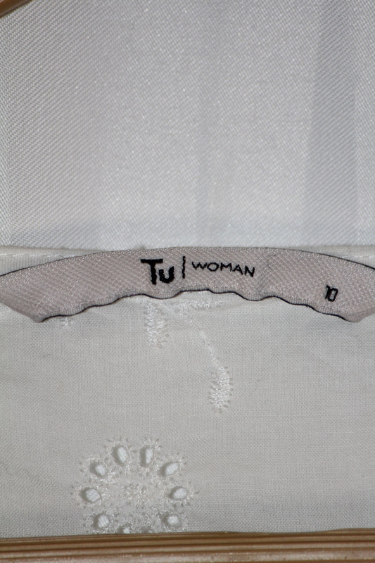 Tu White Floral Button Down Blouse – Small