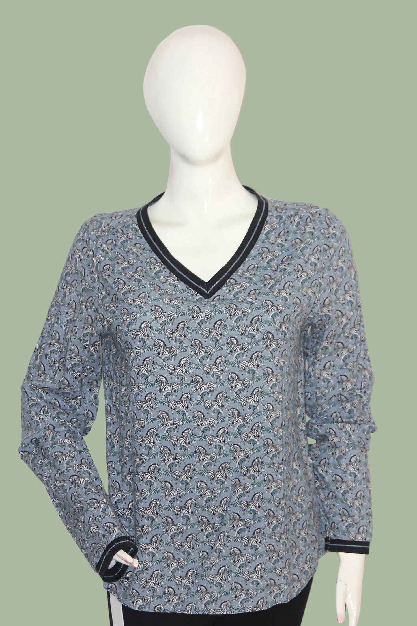 Geisha Grayish Blue Zebra Print Blouse
