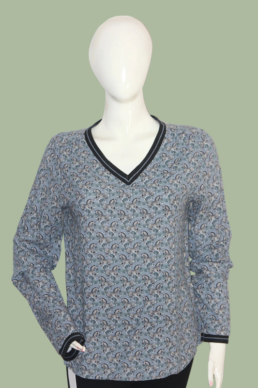 Geisha Grayish Blue Zebra Print Blouse