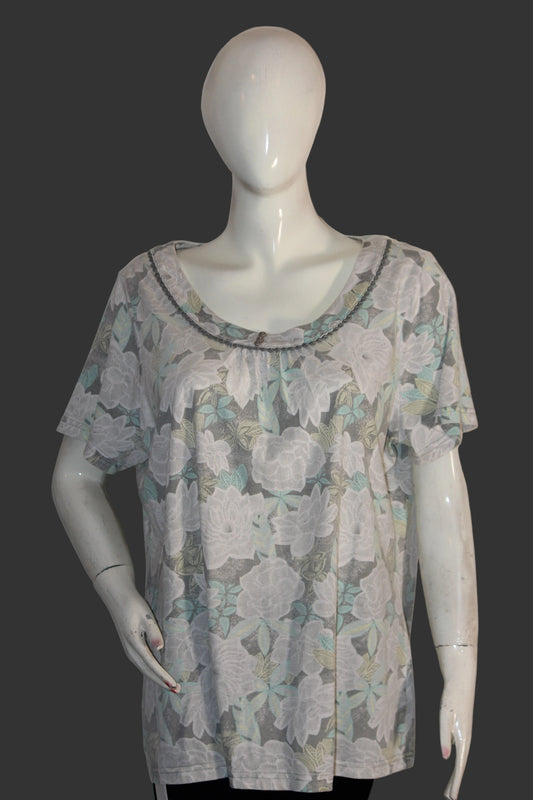 White and Green Half Sleeve Blouse by Bonmarche