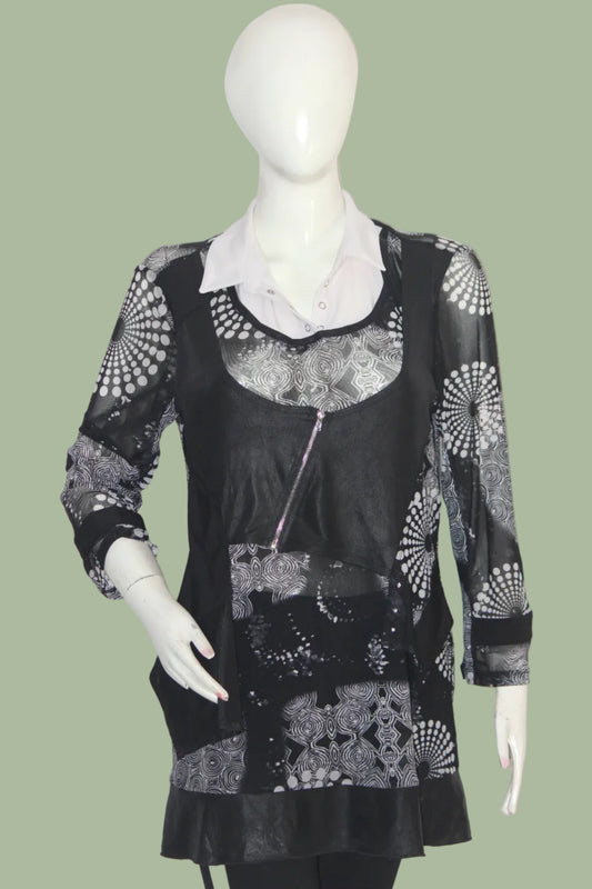Marie Claire Black & White Button-Down Blouse