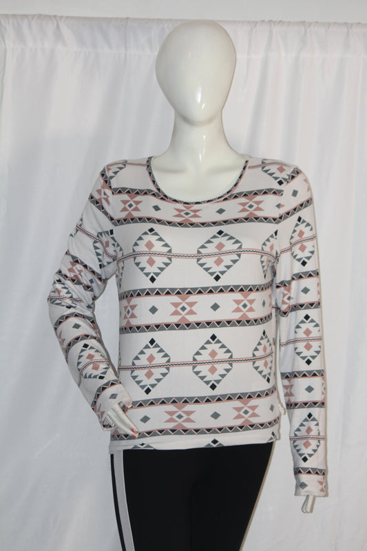 Primark White Sweatshirt with Green & Peach Design (Medium)