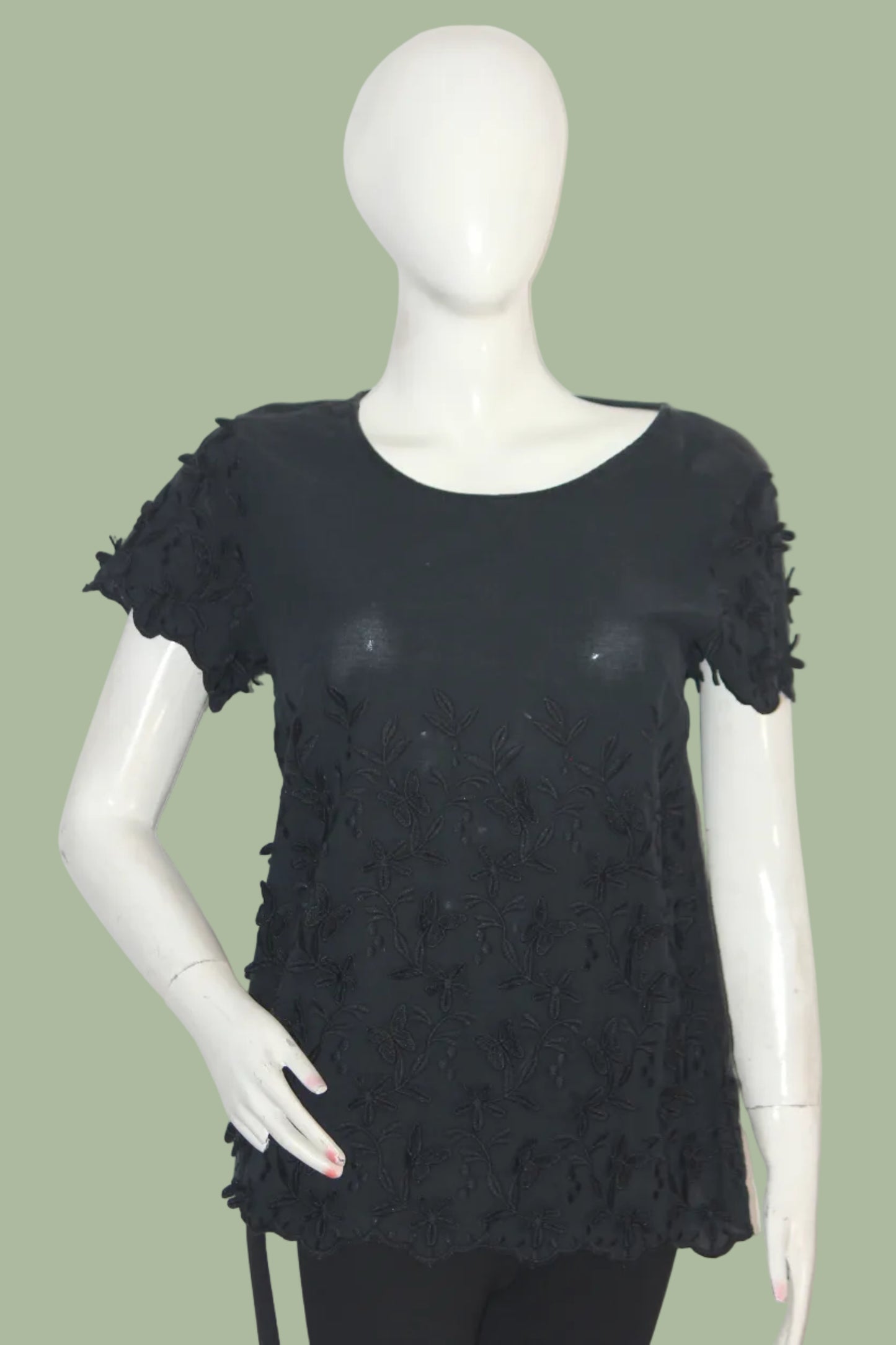Black T Shirt with Black Knitted Work  by George