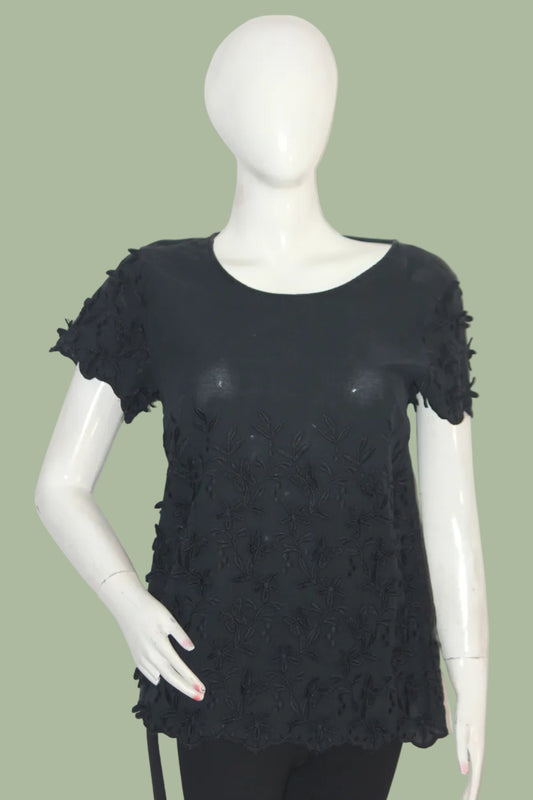 Black T Shirt with Black Knitted Work  by George