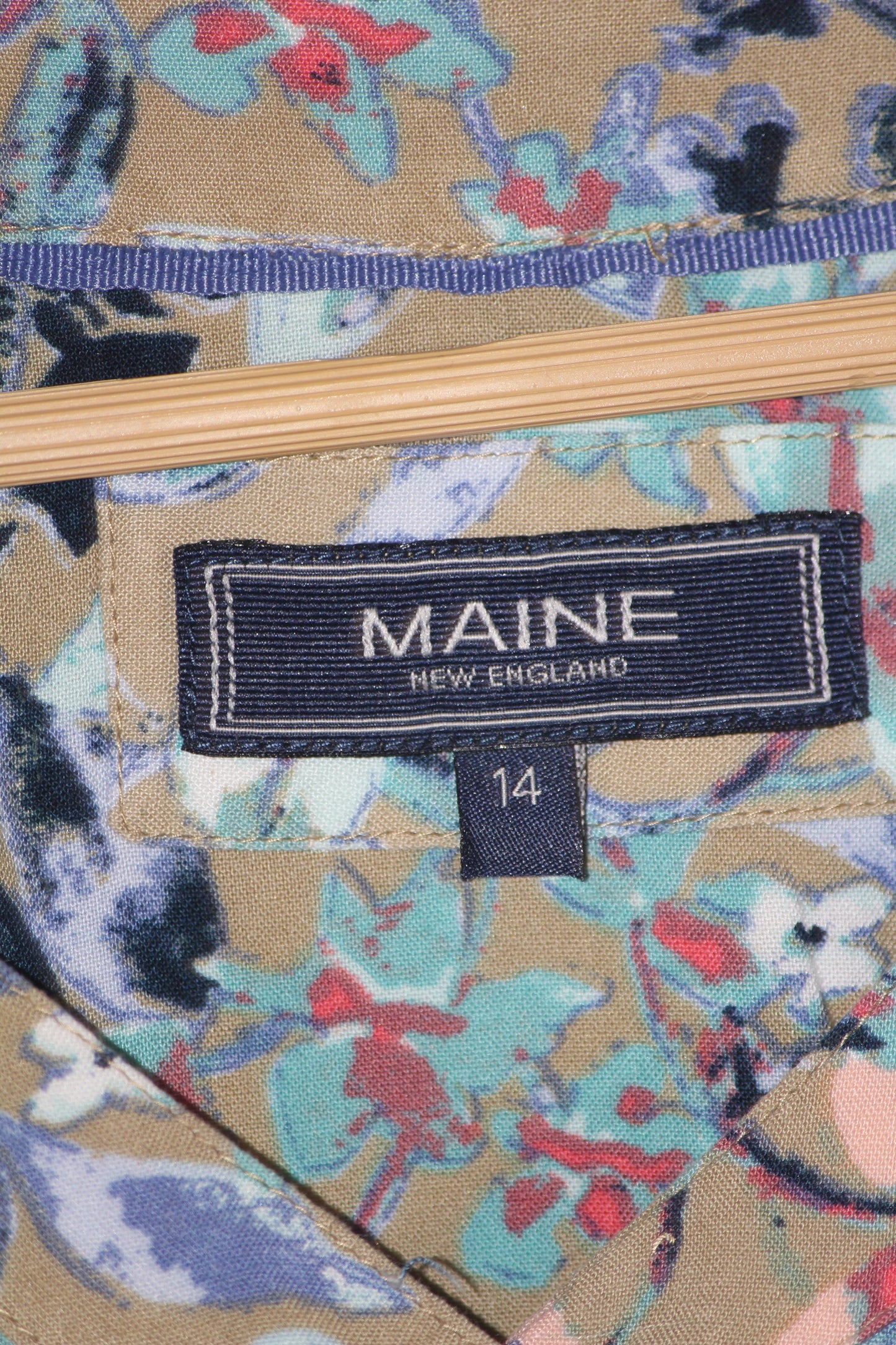 Maine Brown & Blue Floral Full Sleeve Blouse - Medium