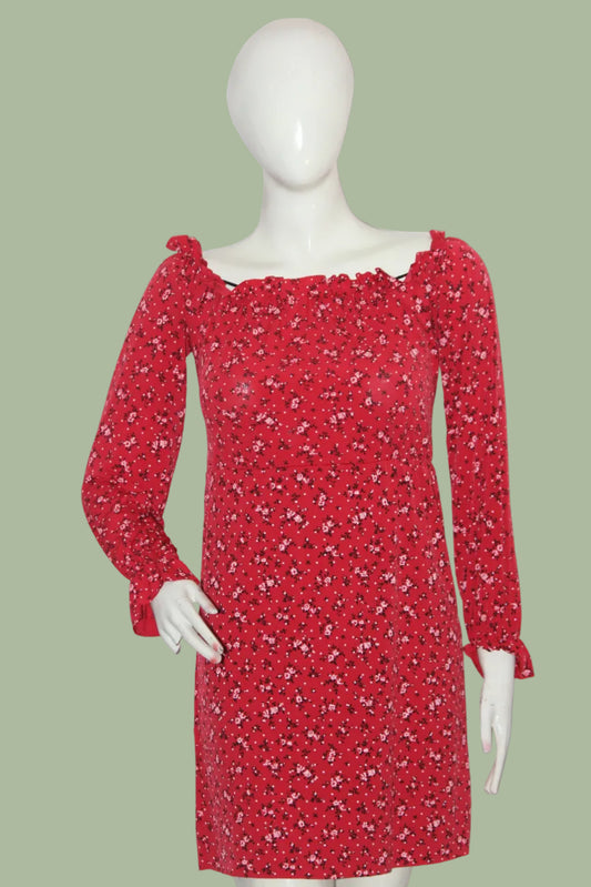 Pretty Little Things XS Red Floral Polyester/Elastane Dress