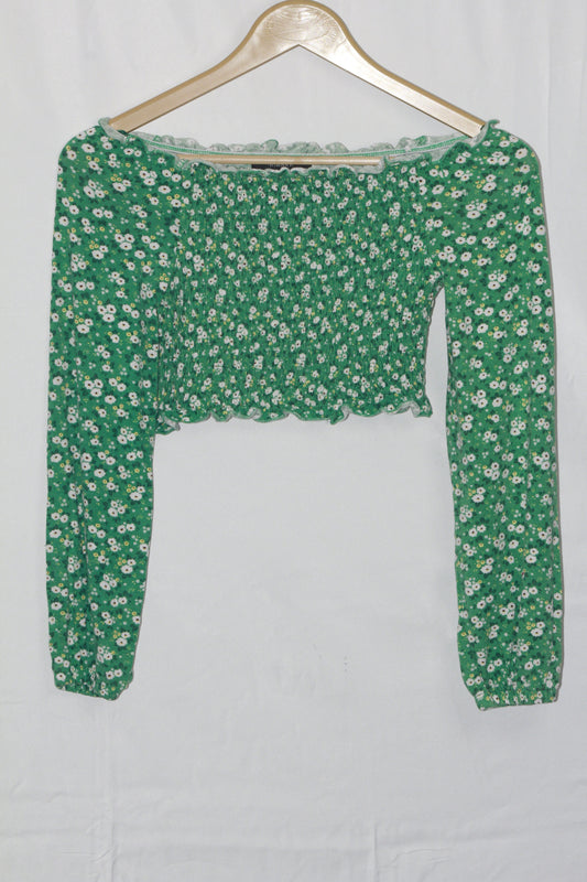 Primark Green Floral Crop Top - Small