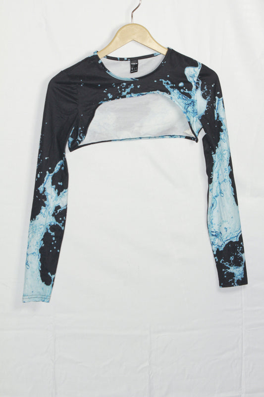 Shein Blue & Black Water Splash Crop Top - XS