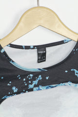 Shein Blue & Black Water Splash Crop Top - XS