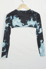 Shein Blue & Black Water Splash Crop Top - XS