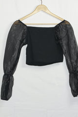 Primark Black Sheer-Sleeve Crop Top - Medium