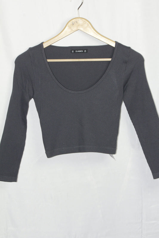 Dunnes Black Open Collar Crop Top - XS & Small