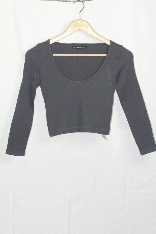 Dunnes Dark Grey Open Collar Crop Top - Xs