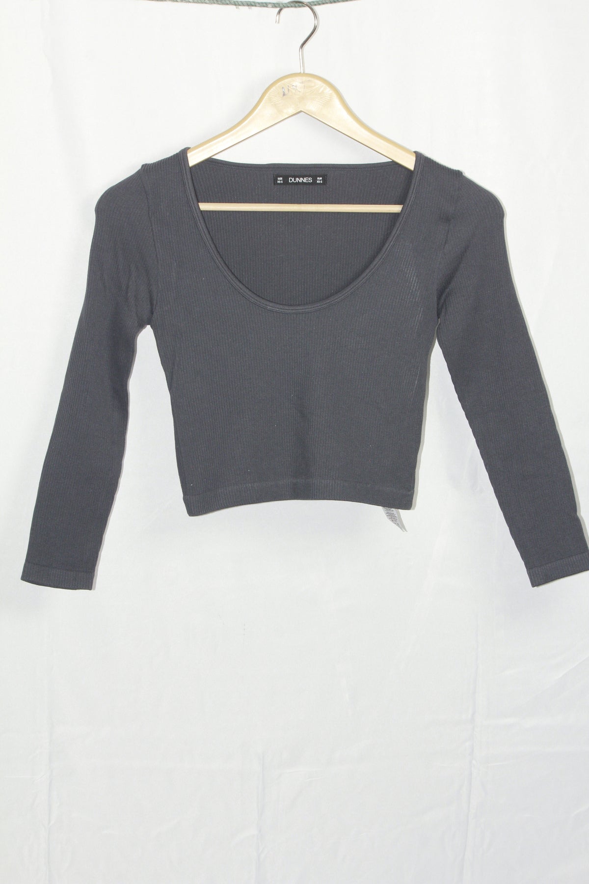 Dunnes Dark Grey Open Collar Crop Top - Small