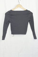 Dunnes Dark Grey Open Collar Crop Top - Small