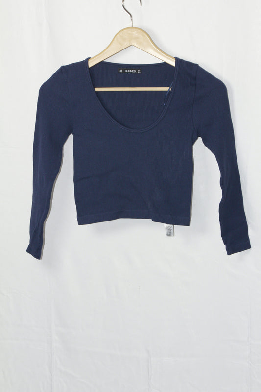 Dunnes Navy Blue Full Sleeve Crop Top - XS