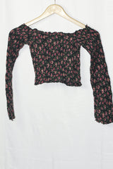 Pins & Needles Black Floral Crop Top - XS