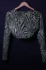 Shein Green & Black Zebra Print Crop Top - Large