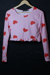 Boohoo Pink Heart Print Crop Top - Small