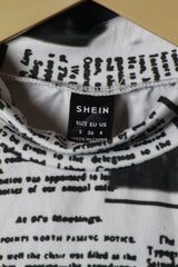 Shein White Newspaper Print Crop Top - Small