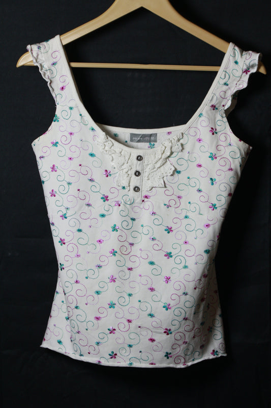 Per Una White Sleeveless Crop Top - Medium