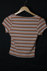 Primary Stripe Half-Sleeve Crop Top - XS