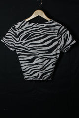 New Look Black & White Zebra Print Half-Sleeve Crop Top - Small