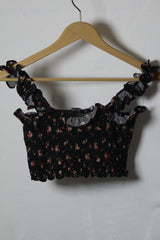 Nasty Gal Black Floral Crop Top - Small