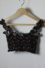 Nasty Gal Black Floral Crop Top - Small