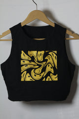 Shein Black Sleeveless Crop Top with Yellow Logo - Large