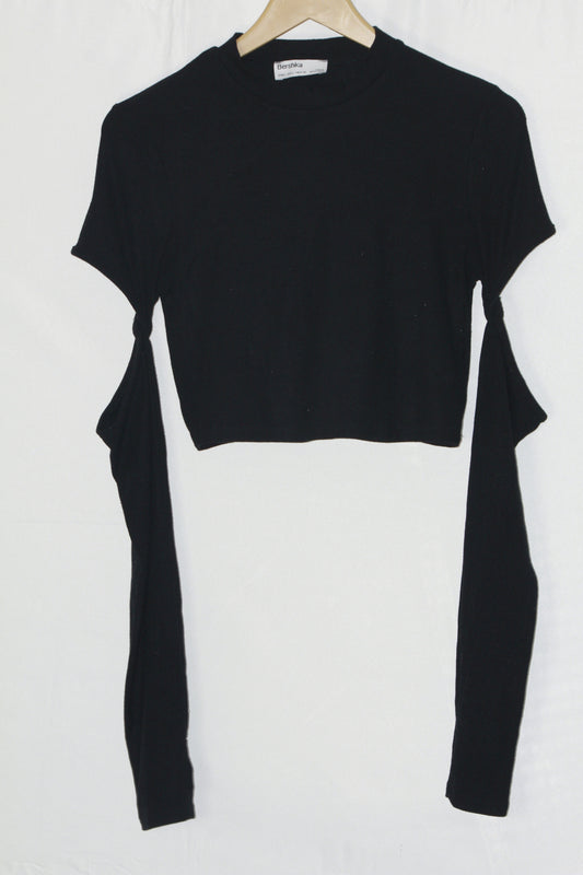 Bershka Black Full Sleeve Crop Top - Large