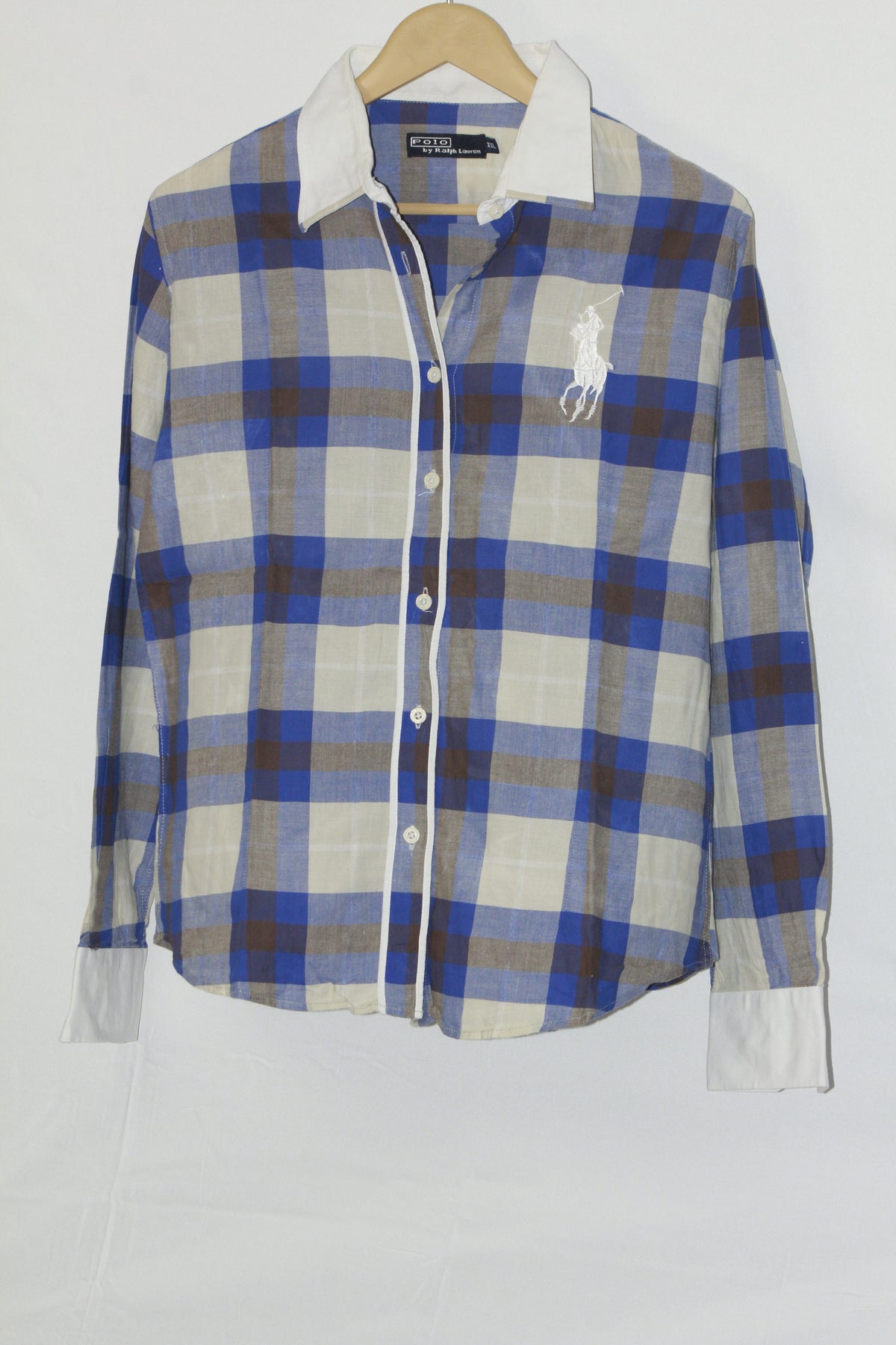 Oxford Charm – Ralph Lauren White & Blue Checkered Button Down Shirt